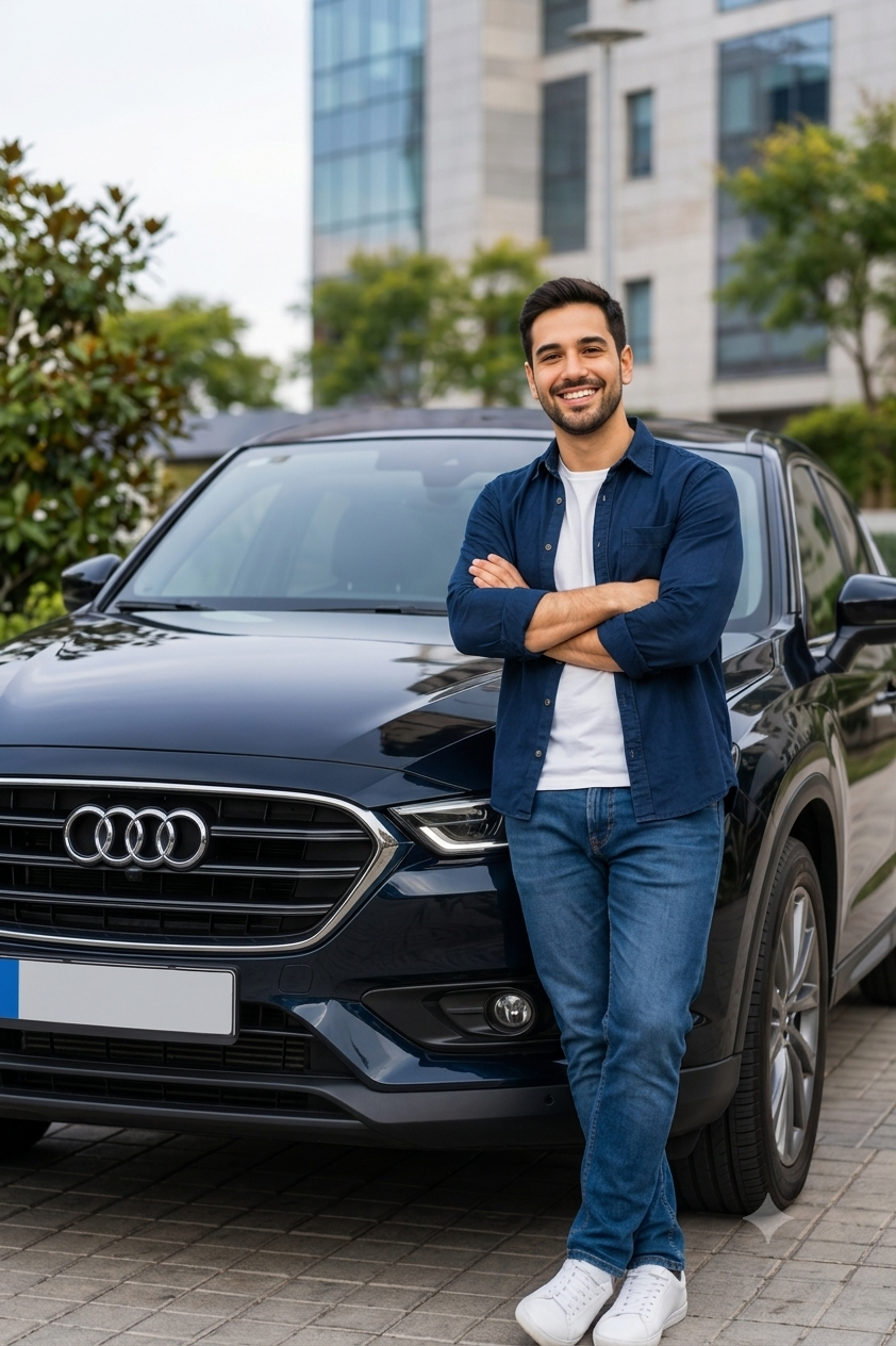 Conductor con su auto