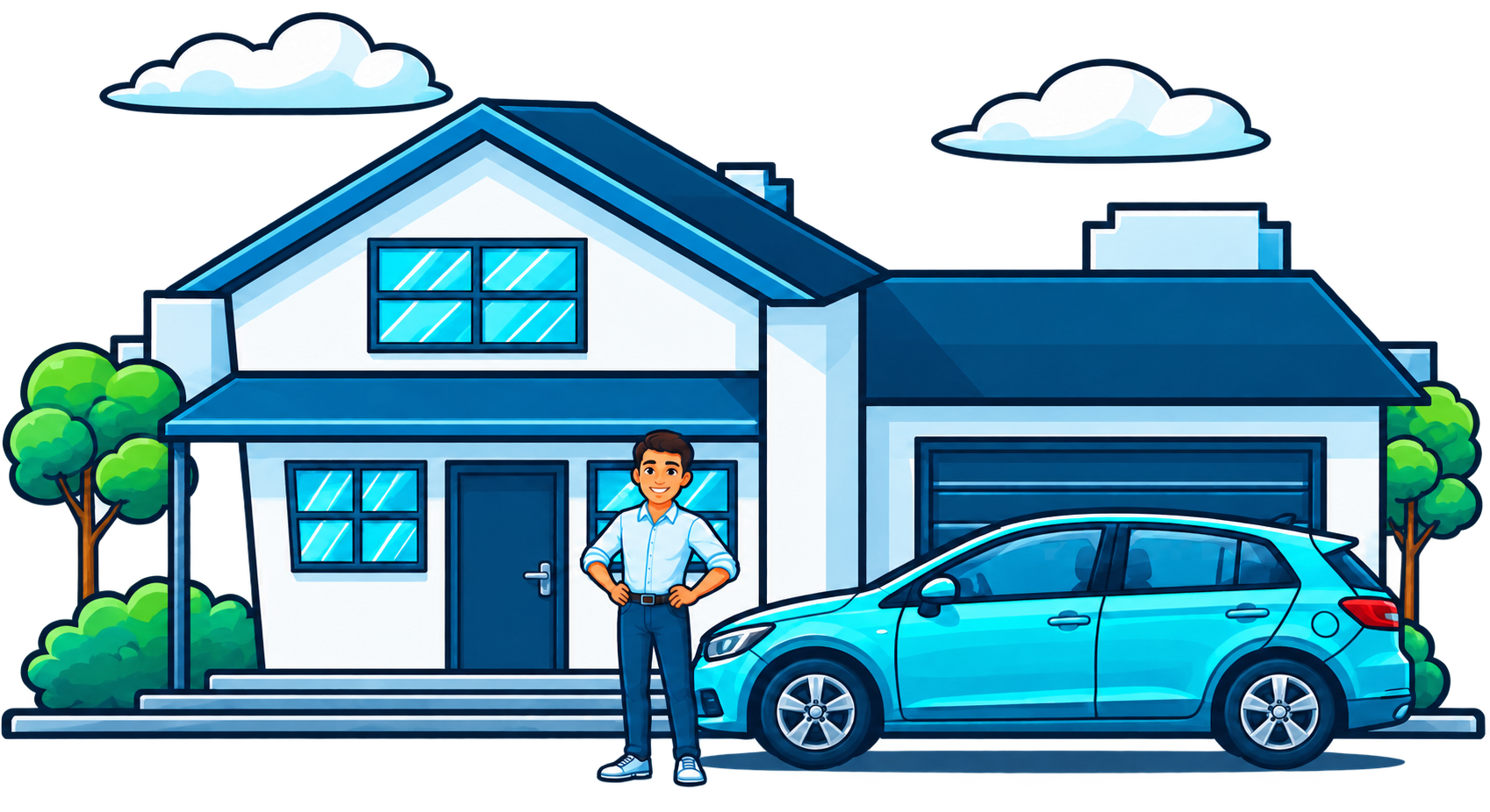 Casa con auto estacionado en la entrada