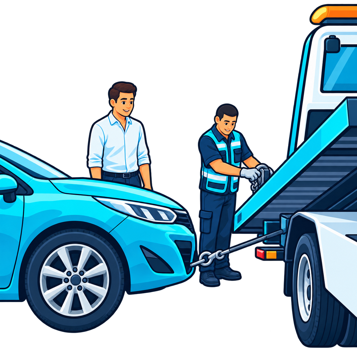 Grúa enganchando un carro para trasladarlo